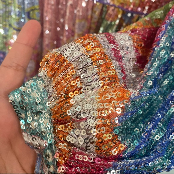 CeliaB Popa Mini Dress Sequin Rainbow Long Sleeve Medium - Picture 7 of 12